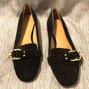 Tory Burch| Marsden Black Suede Leather Flats Loafers 9.5 Classic Gold T-Buckle